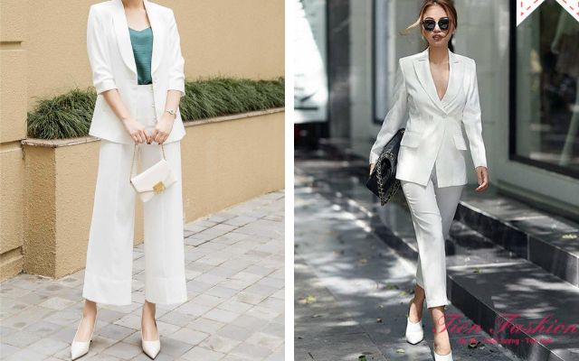 Áo khoác vest nữ màu trắng - Phối với quần âu
