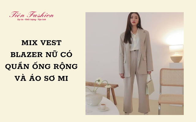 Áo vest blazer nữ Hàn Quốc – quần ống rộng
