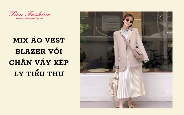 Áo vest blazer nữ Hàn Quốc – váy xếp ly
